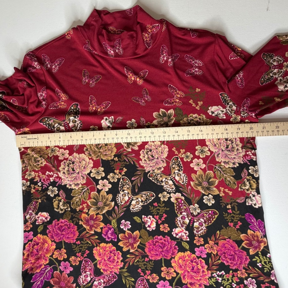 Johnny Was Janie Favorite Mock Neck Top Size PL Burgundy Butterfly Floral Comfy‎ - Picture 10 of 11